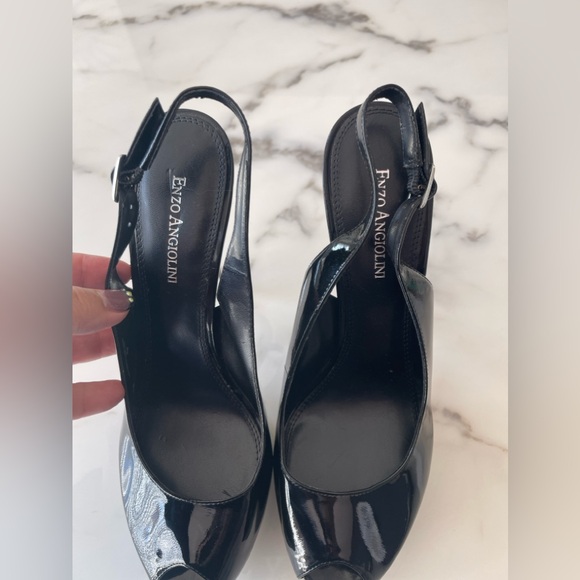 Enzo Angiolini Black Patent Platform Slingbacks unworn - Picture 7 of 12